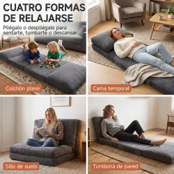 Silla de Suelo Plegable Sofá Cama Convertible de Pana 4 en 1 Acolchado Grueso Funda Extraíble y Lavable a Máquin... - Ogal.Es