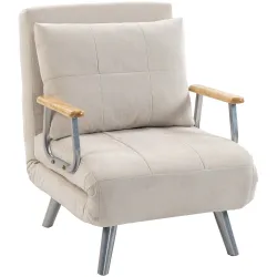 Sillón Cama con Respaldo Ajustable Tapizado en Terciopelo Almohada Reposabrazos de Madera para Salón Dormitorio ... - Ogal.Es