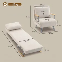Sillón Cama con Respaldo Ajustable Tapizado en Terciopelo Almohada Reposabrazos de Madera para Salón Dormitorio ... - Ogal.Es