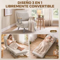 Sillón Cama con Respaldo Ajustable Tapizado en Terciopelo Almohada Reposabrazos de Madera para Salón Dormitorio ... - Ogal.Es