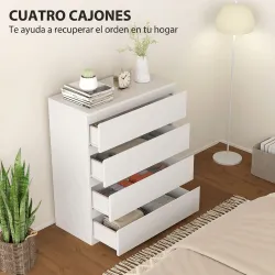 Cómoda con 4 Cajones Cajonera para Dormitorio Moderno Cierre Suave para Salón Vestidor Entrada 80x39x95 cm Blanco - Ogal.Es