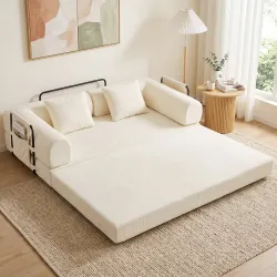 Sofá Cama Convertible 5 en 1 3 Plazas de Chenilla 207 cm Plegable de Suelo Espuma de Alta Densidad 2 Almohadas B... - Ogal.Es
