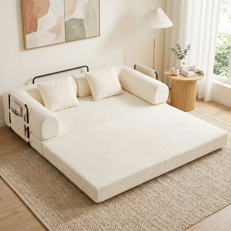 Sofá Cama Convertible 5 en 1 3 Plazas de Chenilla 207 cm Plegable de Suelo Espuma de Alta Densidad 2 Almohadas B... - Ogal.Es