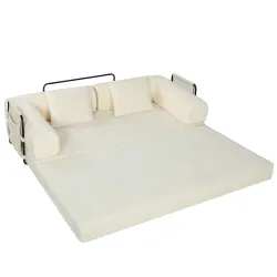 Sofá Cama Convertible 5 en 1 3 Plazas de Chenilla 207 cm Plegable de Suelo Espuma de Alta Densidad 2 Almohadas B... - Ogal.Es