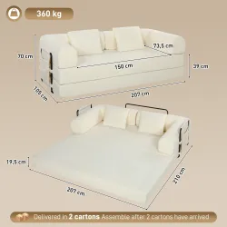 Sofá Cama Convertible 5 en 1 3 Plazas de Chenilla 207 cm Plegable de Suelo Espuma de Alta Densidad 2 Almohadas B... - Ogal.Es
