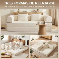 Sofá Cama Convertible 5 en 1 3 Plazas de Chenilla 207 cm Plegable de Suelo Espuma de Alta Densidad 2 Almohadas B... - Ogal.Es